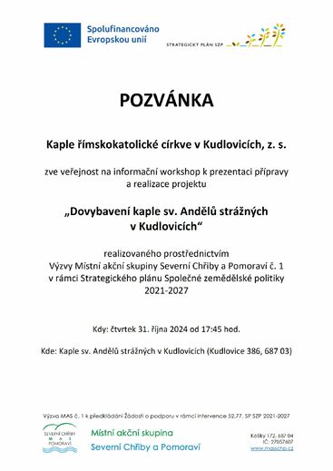 Info workshop 31. 10. 2024 Kaple Kudlovice - Výzva č. 1 MAS SCHP